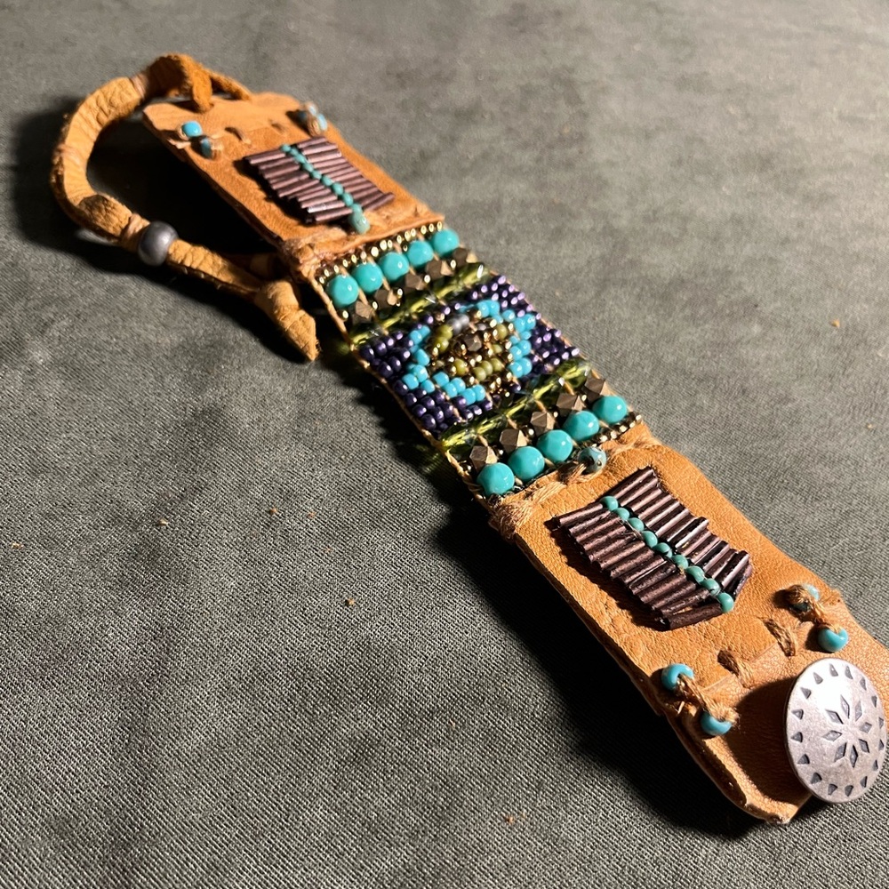Boho beaded leather cuff bracelet